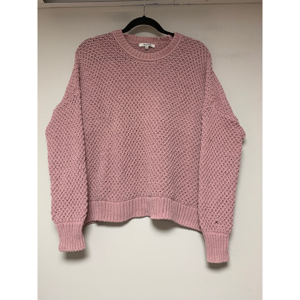 Madewell Sweater Womens Large Pink Excellent Cotton Open Knit Crewneck F6231